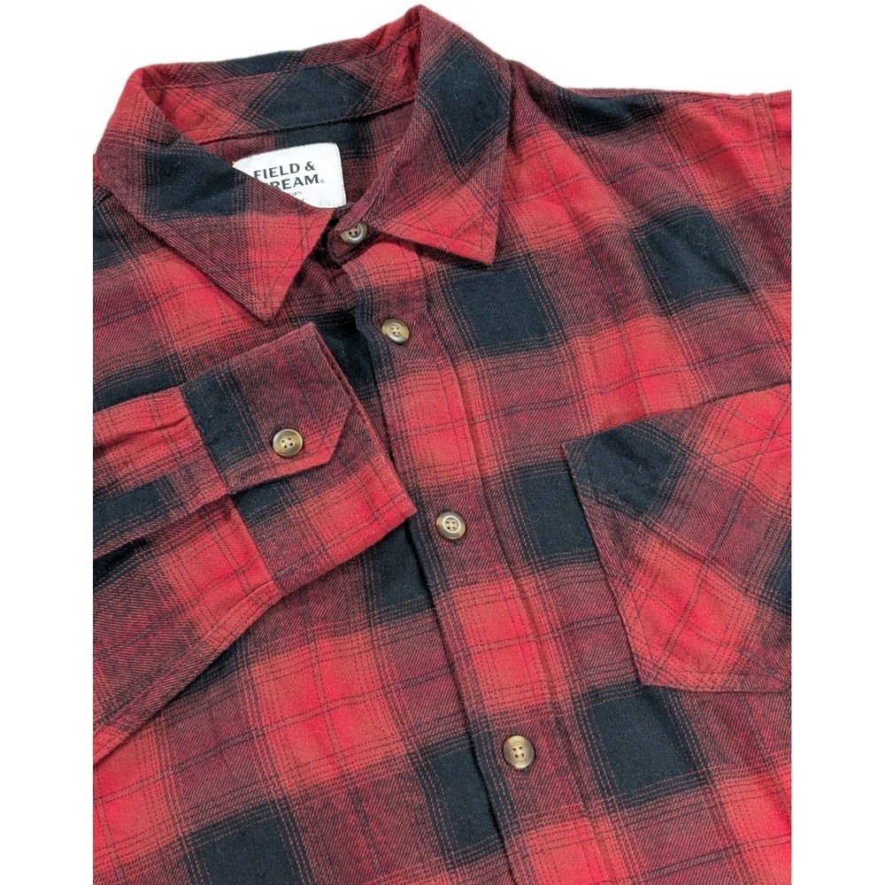 Field & Stream Flannel Shirt Mens Large Red Black Buffalo Plaid Button Up